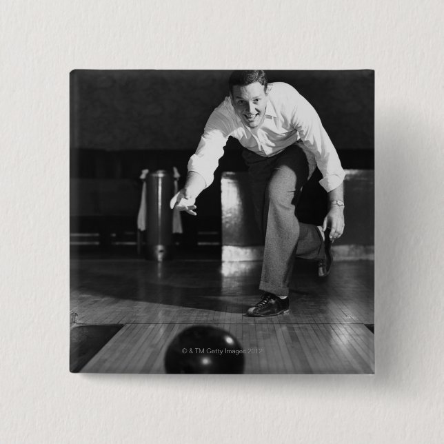 Man Bowling 15 Cm Square Badge (Front)