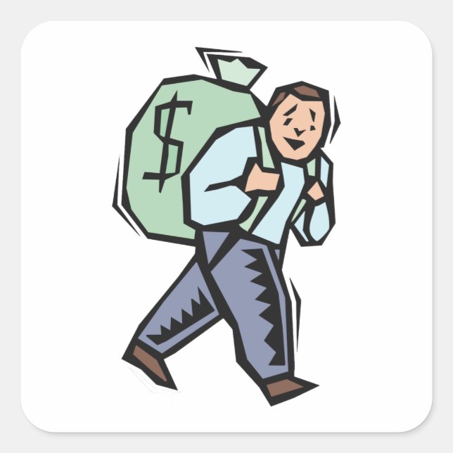 Man Carrying Large Money Bag Square Sticker (Front)