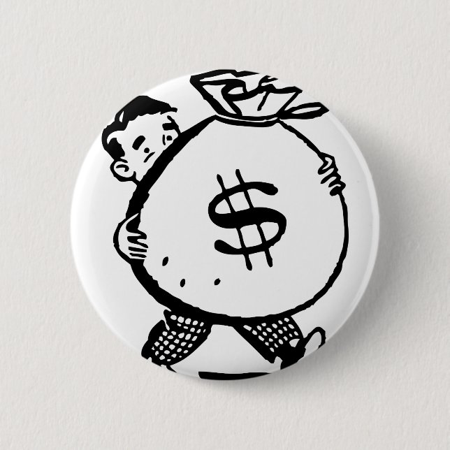 Man Carrying Money Bag Dollar Sign 6 Cm Round Badge (Front)