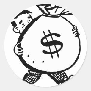 Man Carrying Money Bag Dollar Sign Classic Round Sticker