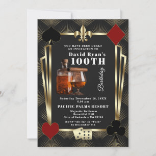 Man Casino Cognac And Cigar 100th Birthday Party  Invitation