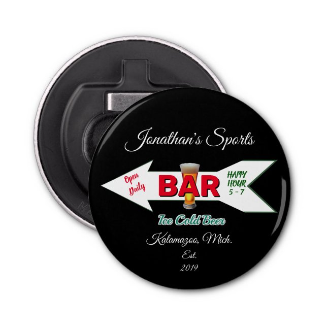 Man Cave Bar Beer Soda Button Magnetic Bottle Opener (Front)