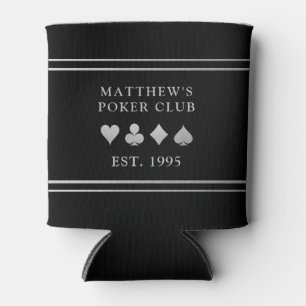Man Cave Card Club Silver Playing Suits Can Cooler
