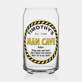 Man Cave Caution Tape Beer Can Glass 