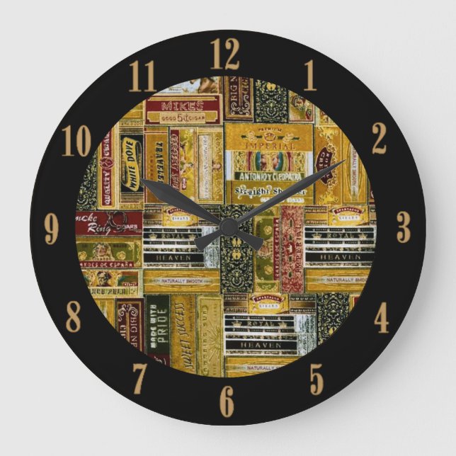 Man Cave Cigar Boxes Pattern  Large Clock (Front)