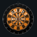 Man Cave Custom Name Dart Board<br><div class="desc">Coloured background with custom name and man cave in the centre of the board. Other colours available in the shop. Orange</div>