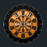 Man Cave Custom Name Dart Board<br><div class="desc">Coloured background with custom name and man cave in the centre of the board. Other colours available in the shop. Orange</div>