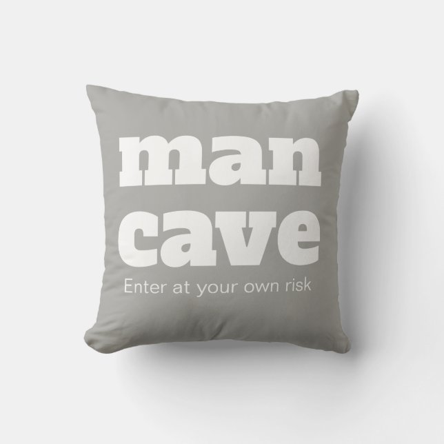 Man Cave Enter at Your Own Risk Throw Pillow (Front)