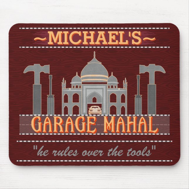 Man Cave Funny Garage Mahal Tools | Custom Name V2 Mouse Mat (Front)