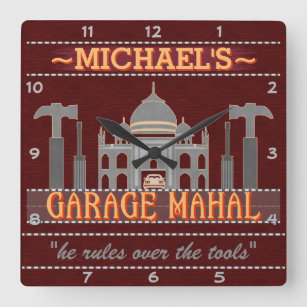 Man Cave Funny Garage Mahal Tools   Custom Name V2 Square Wall Clock