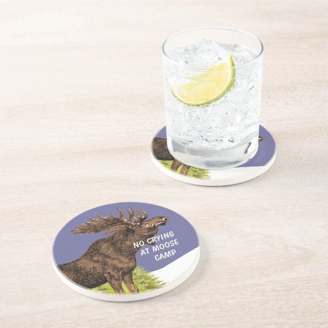 Man Cave Funny No Crying at Moose Camp Coaster (Side)