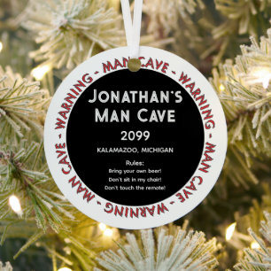 Man Cave Funny Warnings & Rules Christmas Ornament