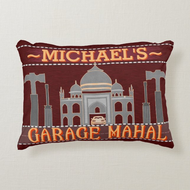 Man Cave Garage Mahal Funny | Personalised | Red Decorative Cushion (Front)