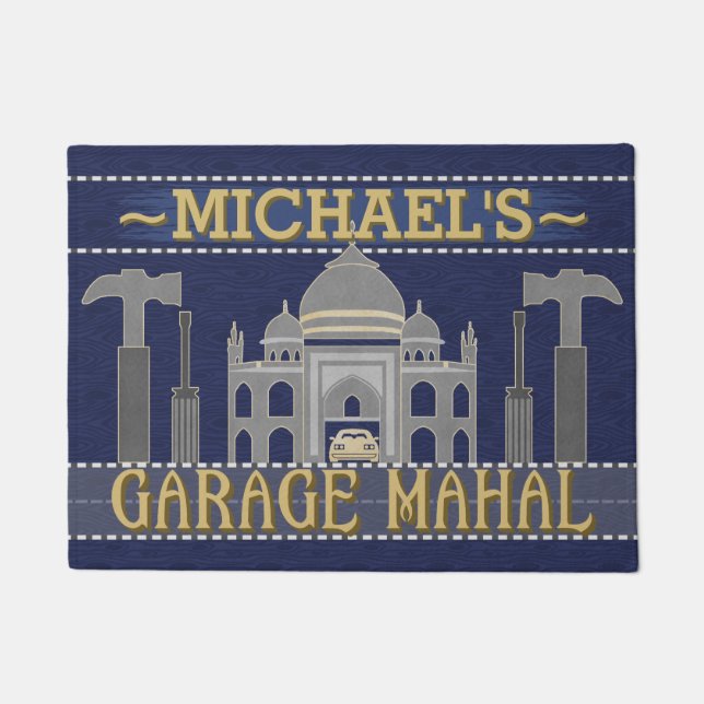 Man Cave Garage Mahal Funny Tools | Custom Name Doormat (Front)