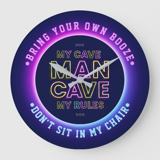 Man Cave My Cave My Rules Bring Your Own Booze Large Clock (Front)