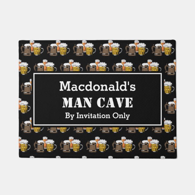 MAN CAVE Novelty Three Beers CUSTOMIZABLE Black Doormat (Front)