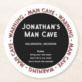 Man Cave Round Coaster Funny Warnings & Rules