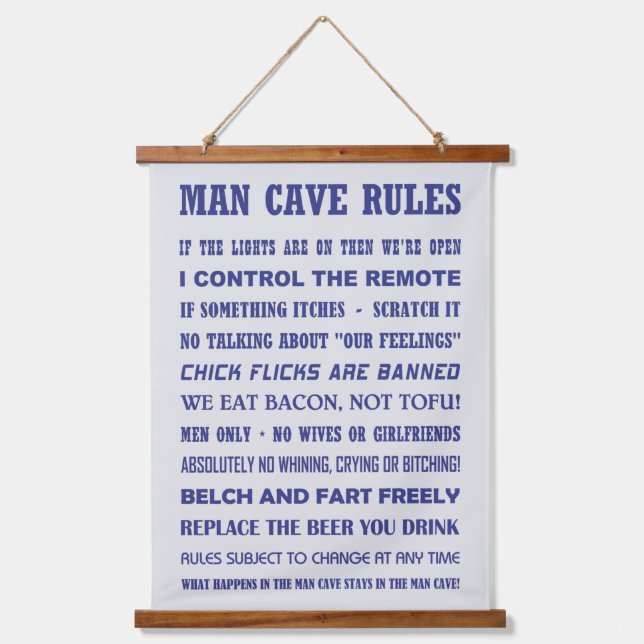 MAN CAVE RULES HANGING TAPESTRY (Front)