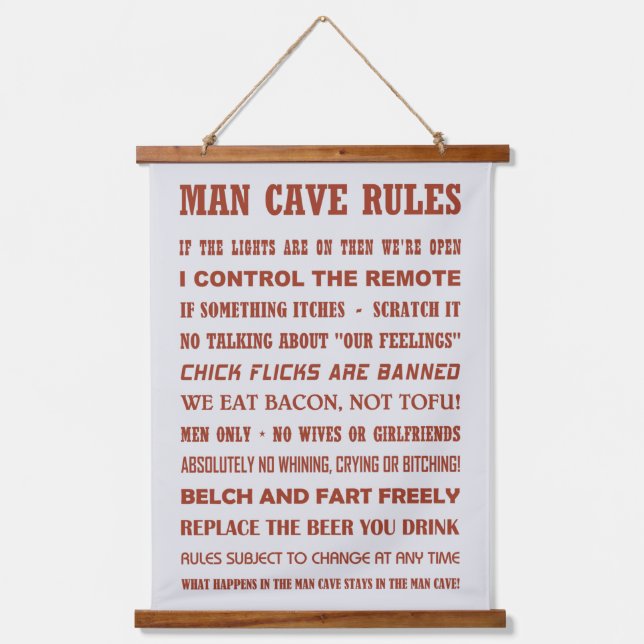 MAN CAVE RULES HANGING TAPESTRY (Front)