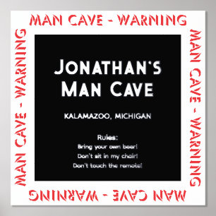 Man Cave Sign Warning w Rules Foil Text