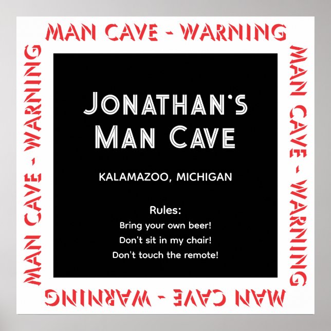 Man Cave Sign Warnings & Rules Poster (Front)