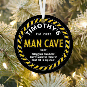  Man Cave Sign with Caution Tape Effect & Rules  Metal Tree Decoration
