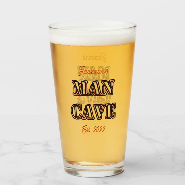 Man Cave Text Effect Pint Beer Glass Drinkware (Front Filled)