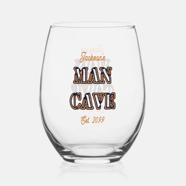 Man Cave Text Effect Stemless Wine Glass Drinkware (Front)
