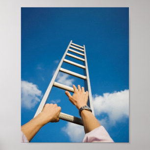 Man climbing a ladder poster