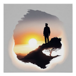 Man contemplating the sunrise poster