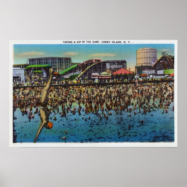 Man Diving and Taking a Dip in the Surf Poster (Front)