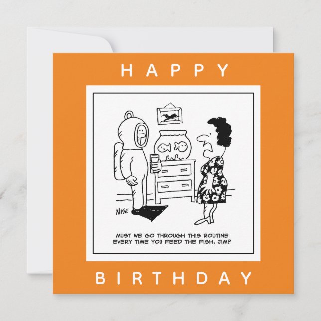 Man Dons Scuba Diving Outfit to Feed Fish Cartoon. Card (Front)