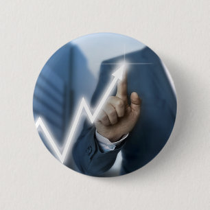 Man draws stock price touchscreen concept 6 cm round badge