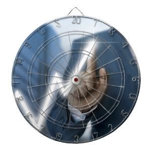 Man draws stock price touchscreen concept dartboard