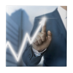 Man draws stock price touchscreen concept tile