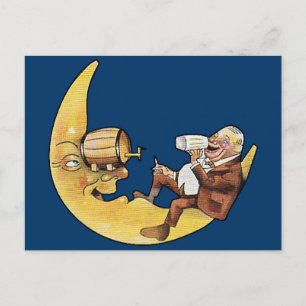 Man Drinking Beer with Moon Postcard