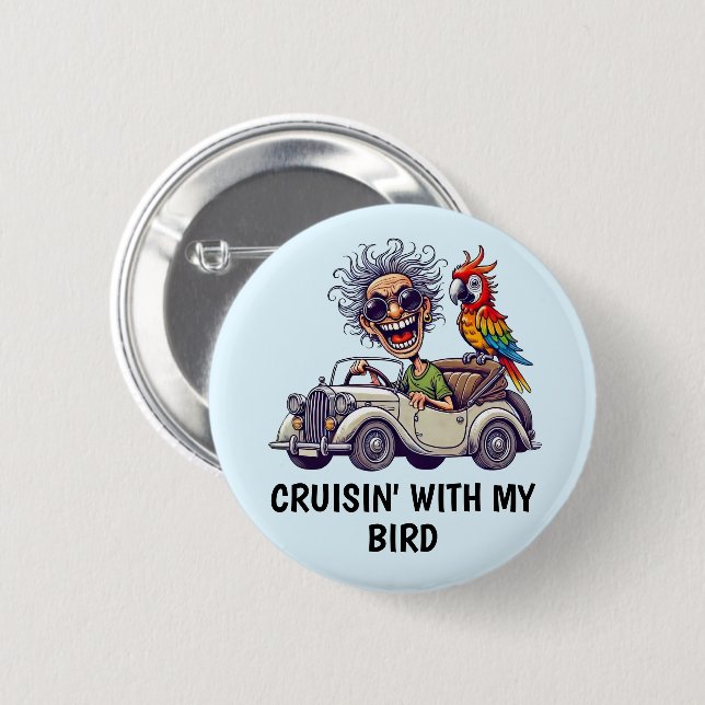 Man Driving 6 Cm Round Badge (Front & Back)