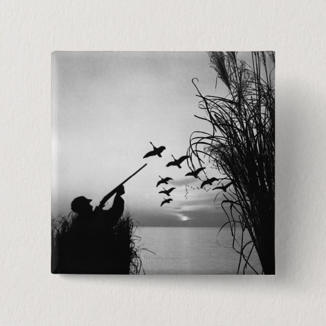 Man Duck Hunting 15 Cm Square Badge (Front)