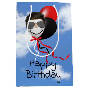 Man Face Birthday Balloons in Sky  Medium Gift Bag