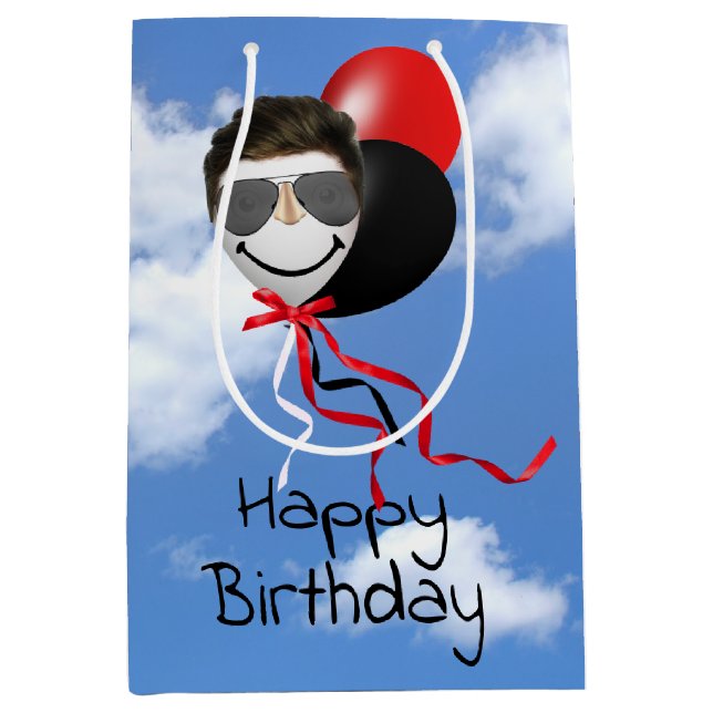 Man Face Birthday Balloons in Sky  Medium Gift Bag (Front)