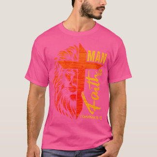 Man Faith Cross Christian Lion Bible Scripture Ver T-Shirt