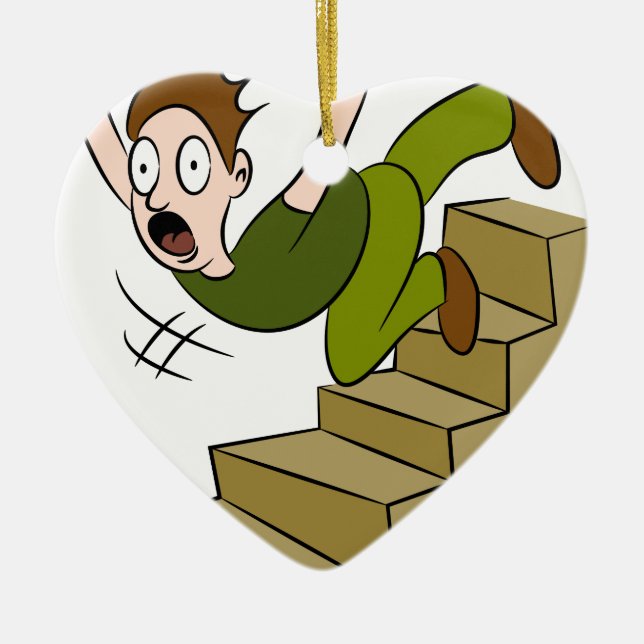 Man Falling Down Flight of Stairs Ceramic Tree Decoration (Front)