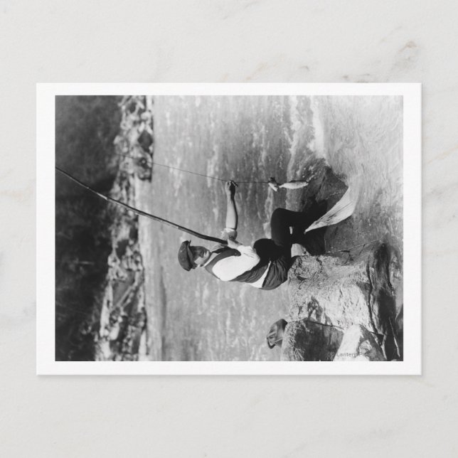 Man Fishing and Lands Two Fish at Once Photograp Postcard (Front)