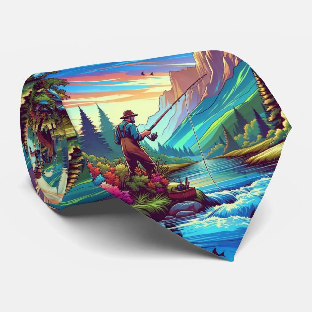 Man Fishing In A Mountain Stream Tie (Rolled)