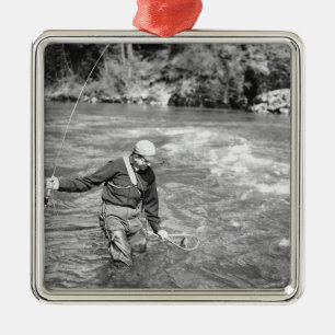 Man Fishing Metal Tree Decoration