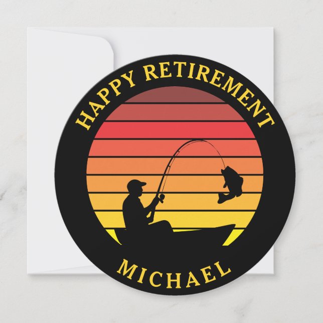 Man Fishing Retro Sunset Retirement Template (Front)
