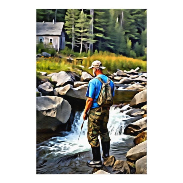 *~* Man Fishing Stream Nature  AP49 Cabin Photo Print (Front)