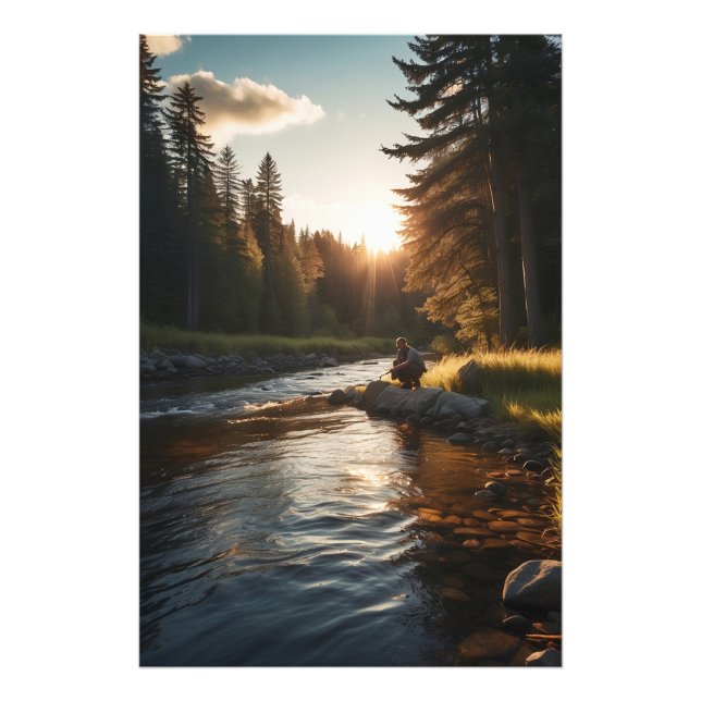 *~* Man Fishing Stream Nature AP49 Pine Photo Print (Front)