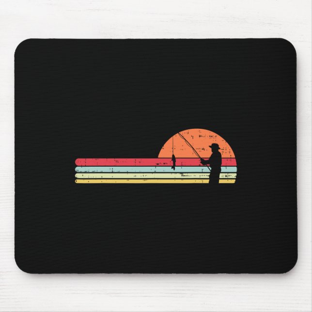 Man Fishing Sunset Retro Angling Fisherman Angler  Mouse Mat (Front)