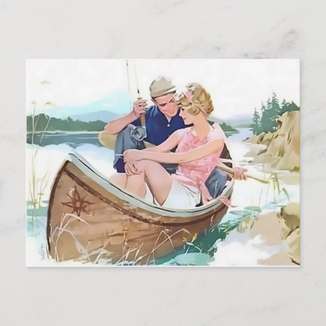 Man fishing with his girlfriend postcard (Front)